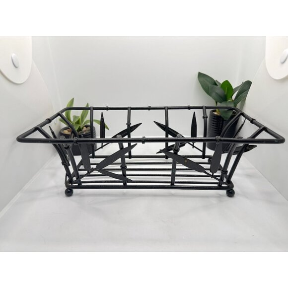 Black Metal Wire Rectangular Basket With Bamboo Design For Home Decor Or Storage - Picture 6 of 7